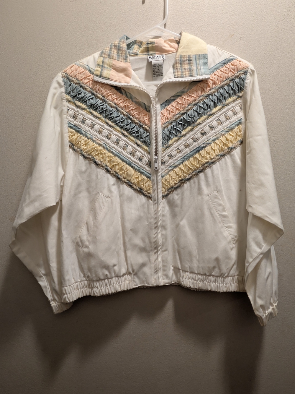 Vintage Koret Francisca Petites Jacket M Pastel Plaid Smocked Patchwork 90s